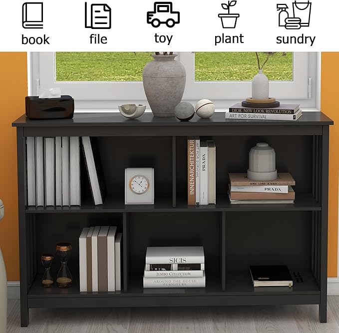 TaoHFE Short Bookshelf with 2-Layer 5 Cube Shelf, Wooden Bookcase Modern - Image 4