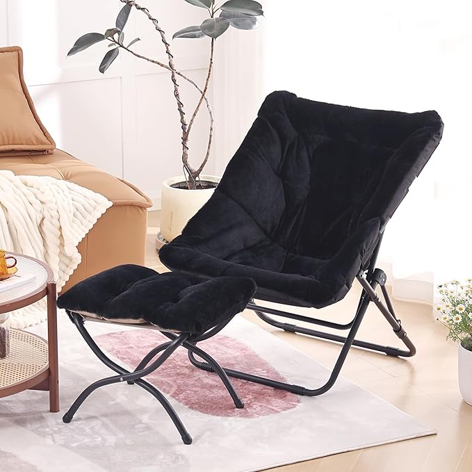 Comfy Folded Chair with Ottoman, Oversized Folding Faux Fur Chair Soft Furry - Image 7