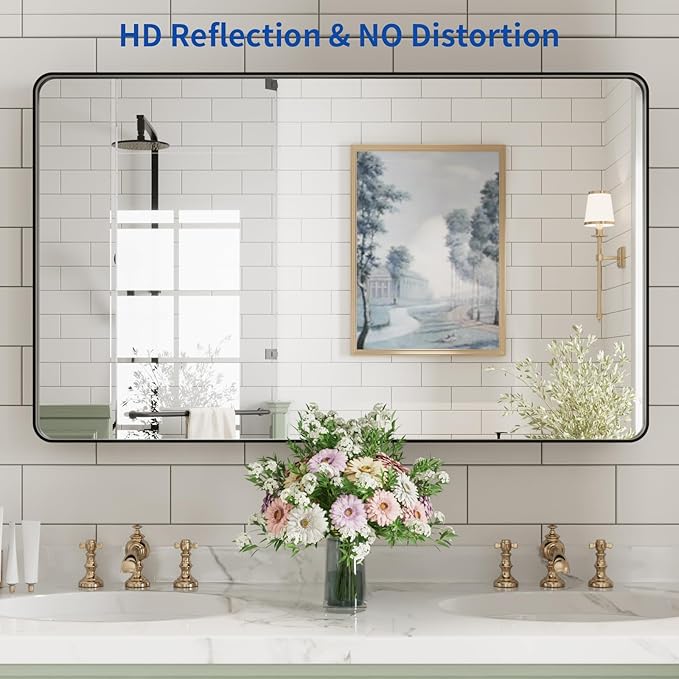 WEER Black Bathroom Mirror for Wall, 40X24 Inch Matte Black Mirror, Rectangular - Image 2