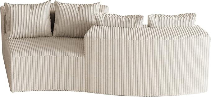 KEIKI Corduroy Curved Sectional Sofa, 2 Seater Symmetrical Modular Semi - Image 7