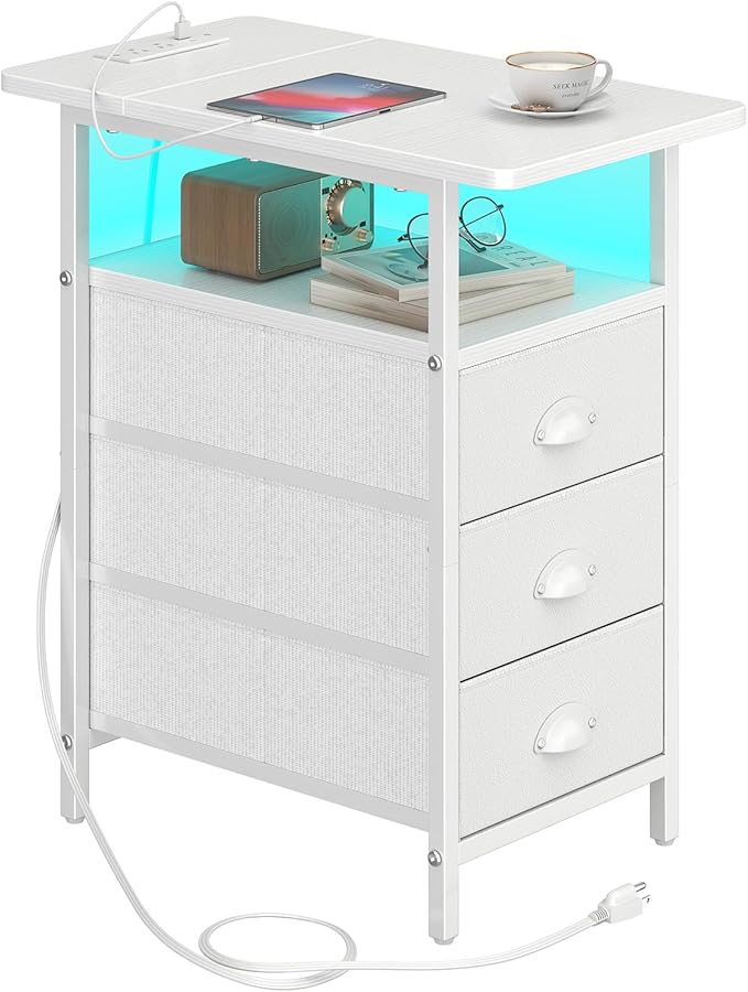 End Table with Charging Station, LED Side Tables with USB Ports and Outlets by Unknown