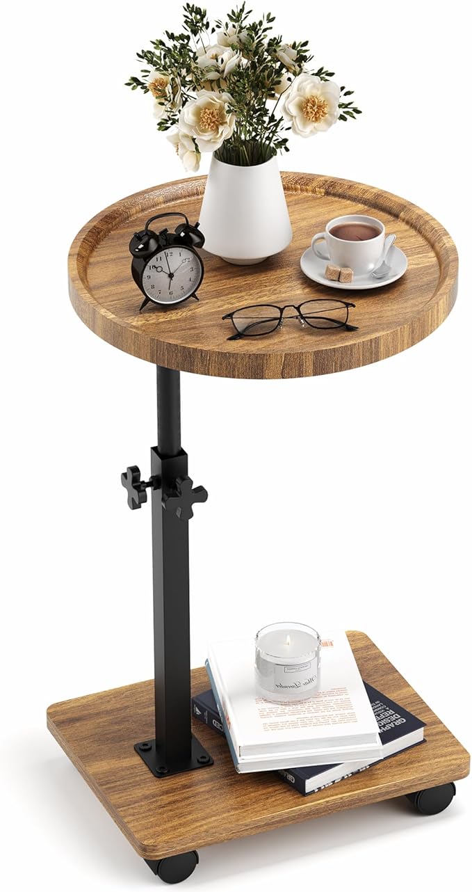 PPAMAPIC C Shaped End Table Adjustable Height, 360°Swivel TV Tray Table by Unknown