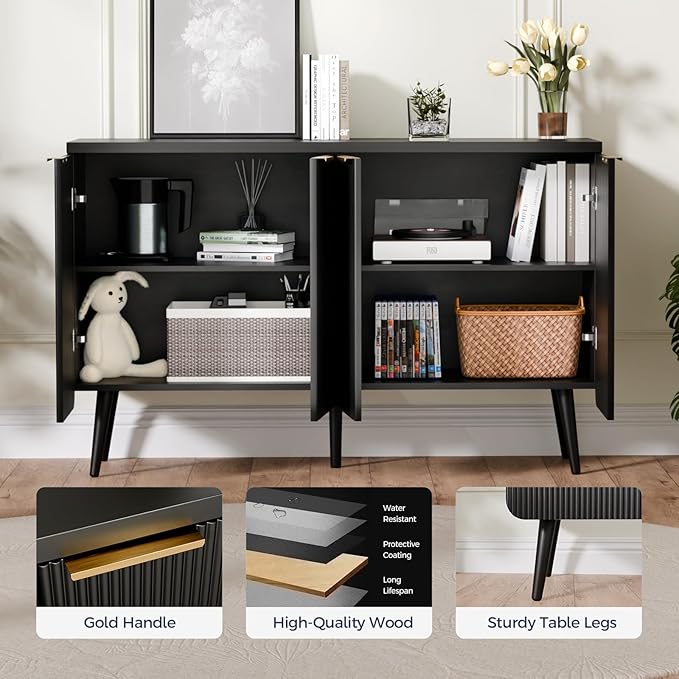 47.2" Buffet Cabinet with 4 Doors, Accent Sideboard Cabinet with Adjustable - Image 4