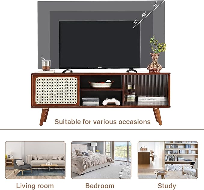 Tiita Rattan TV Stand for 55 Inch TV, Bamboo TV Cabinet - Image 6