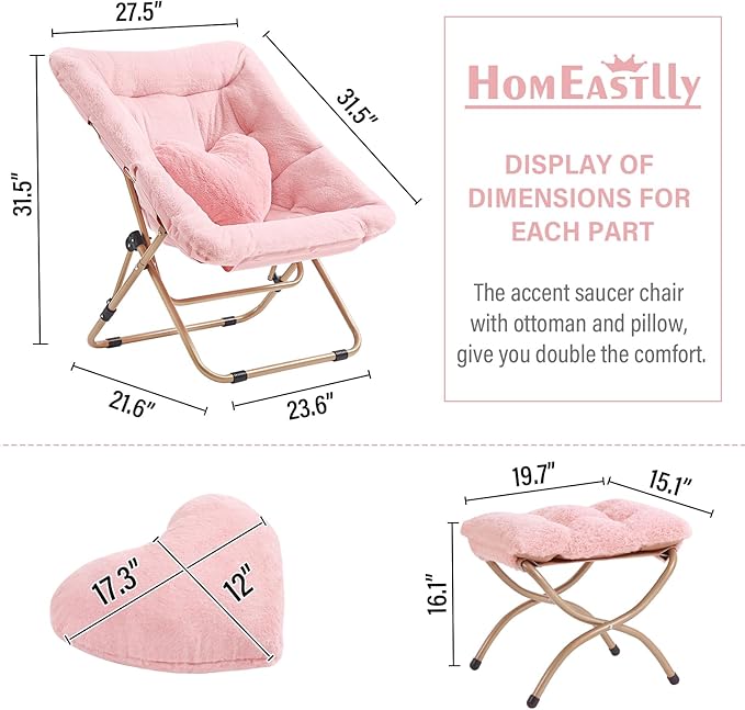 Comfy Saucer Chair with Ottoman, Oversized Folding Faux Fur Chair Soft Furry - Image 2