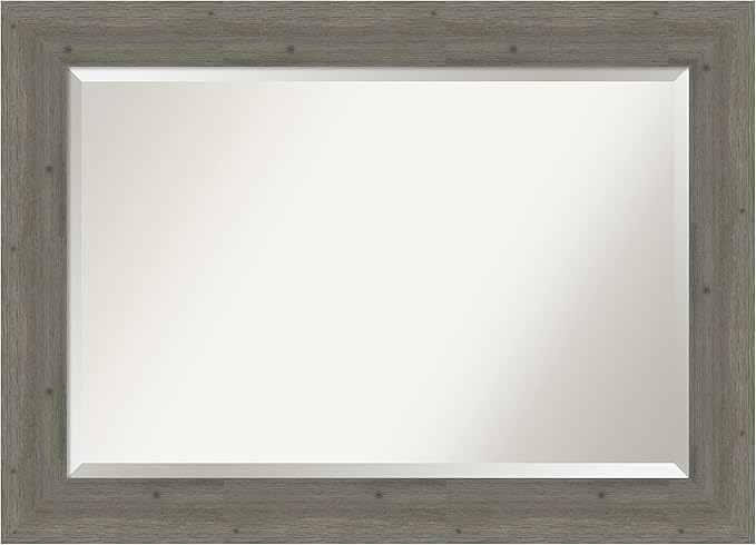 Amanti Art Grey Wall Mirror 31x43 Fencepost Grey Rectangle Bathroom Mirror by AmantiArt