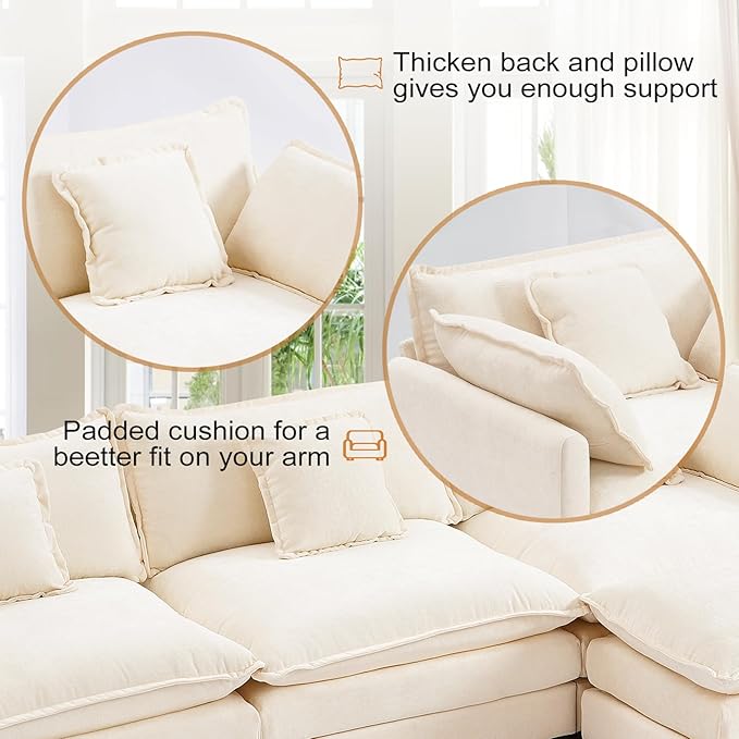 Furniliving 112‘’ L-Shaped Sofa, Luxury Chenille Modular Sectional Couches - Image 4