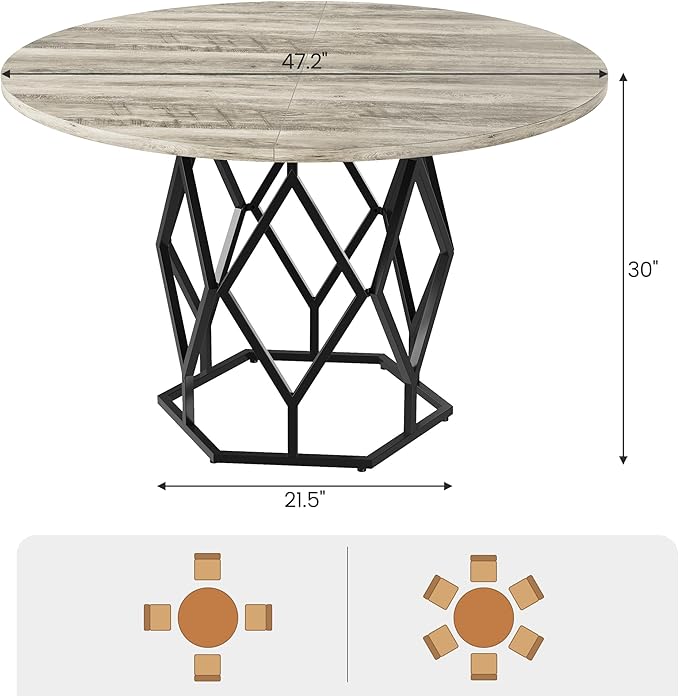 GarveeHome Round Dining Table for 4-6 People, 47 Inch Farmhouse Kitchen Table - Image 2