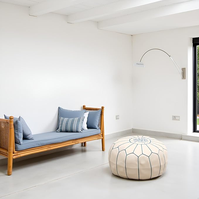 Stuffed Round Design Moroccan Leather Pouf Ottoman, Pre-Filled, 100% Genuine - Image 5
