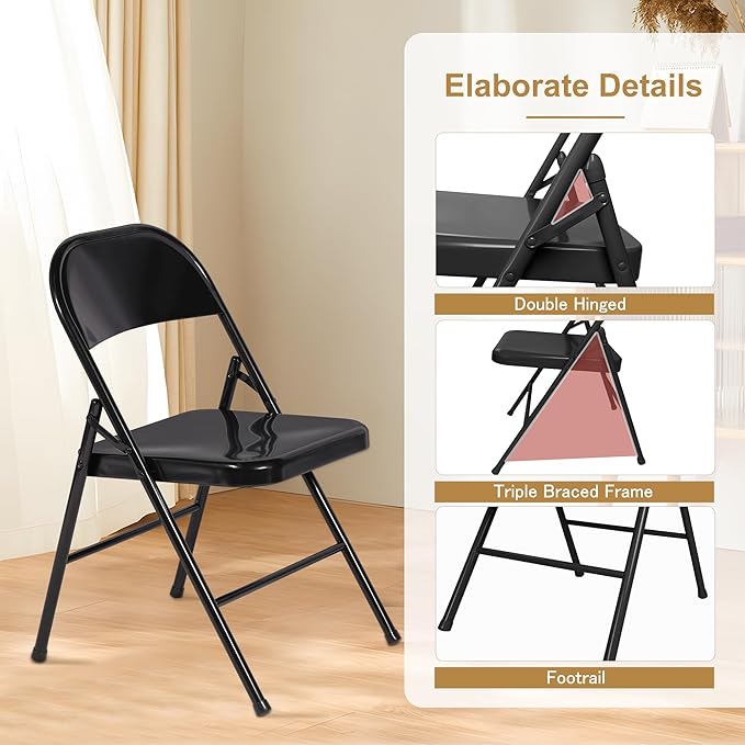 VECELO Metal Folding Chairs 4 Pack, Double Hinged Steel Frame Easy - Image 5