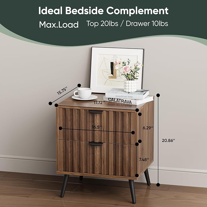 Nightstands, Walnut Fluted Night Stand, Mid Century Modern Nightstand, Bedside - Image 2