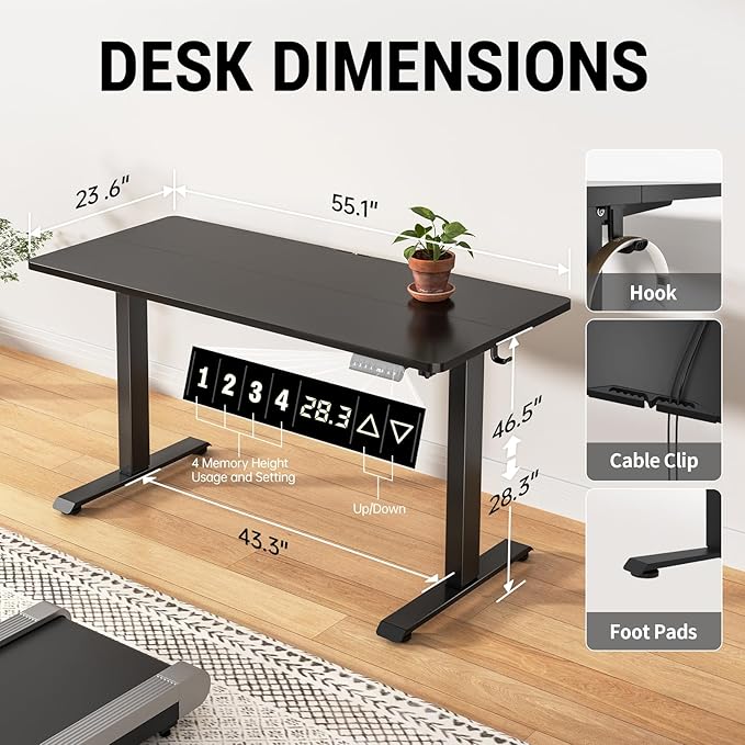 Veken 55 Inch Large Electric Standing Desk, 4 Memory Heights Adjustable - Image 3