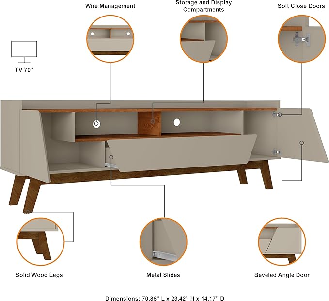 Manhattan Comfort Marcus Mid Century Modern 70 Inch TV Stand - Image 4