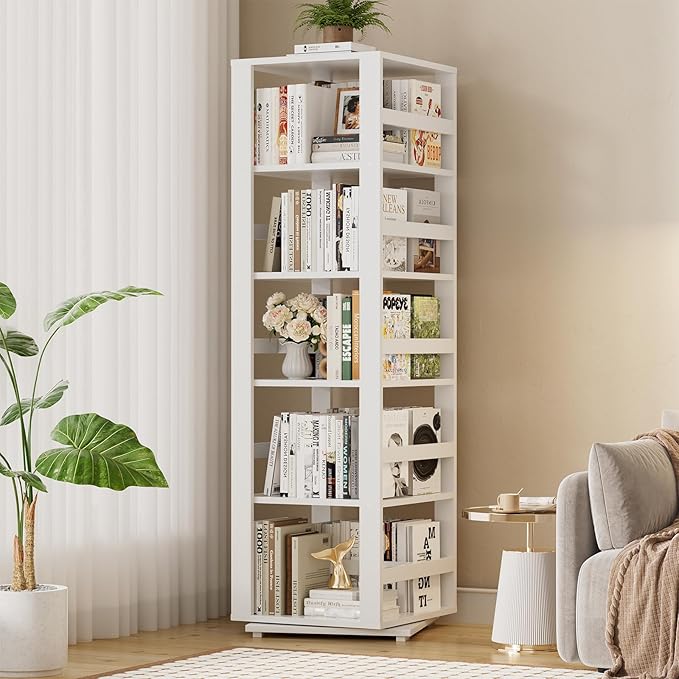 Homykic Rotating Bookshelf, Bamboo 360 Display Spinning Bookshelf Tower - Image 2