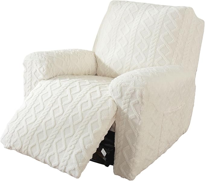 vctops 4 Pieces Geometric Jacquard Plush Recliner Slipcovers Soft Fuzzy Fluffy by vctops