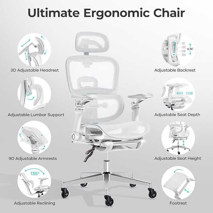 Ergonomic Office Chair with 9D Arms, Adjustable Seat Depth, 3D Lumbar Support - Image 5