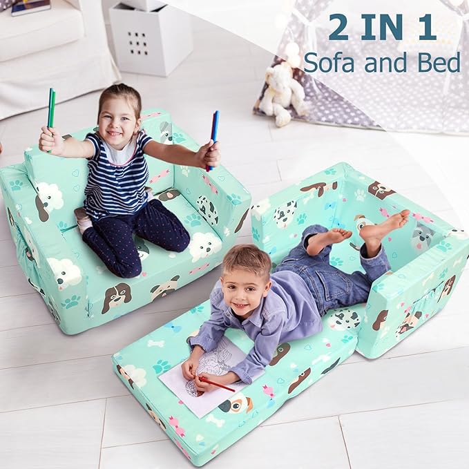 Kids Couch, 2-in-1 Kids Fold Out Sofa, Convertible Toddler Couch to Lounger - Image 3
