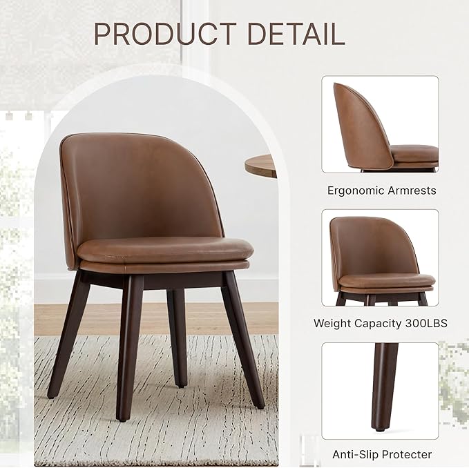 Wooden Dining Chairs Set of 4, Faux Leather Upholstered Modern Dining Room - Image 5