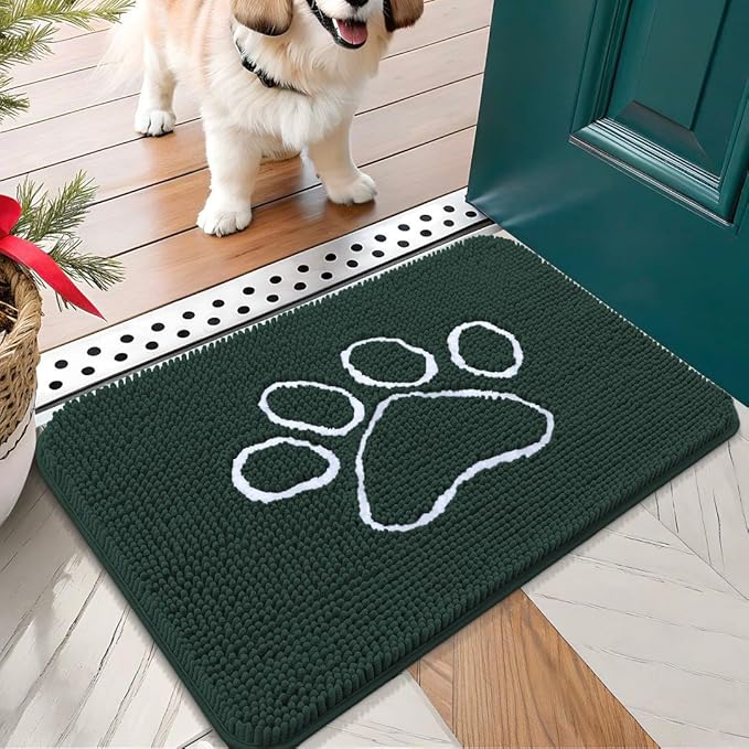 OLANLY Door Mat for Muddy Dog Paws 24x16, Absorbent Chenille Mud Doormat by OLANLY
