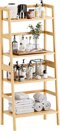 HITNET Ladder Shelf, 4-Tier Bookshelf, Bamboo Leaning Bookcase, Display Storage by HITNET