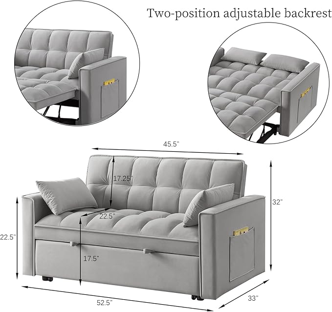 KEIKI Velvet Loveseat Convertible Sofa Bed Sleeper Chair - Image 4