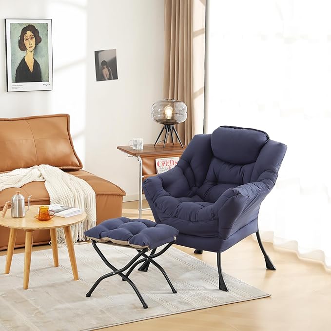 Cozy Lazy Chair and Ottoman, Large Contemporary Accent Lounge Chair Set - Image 7