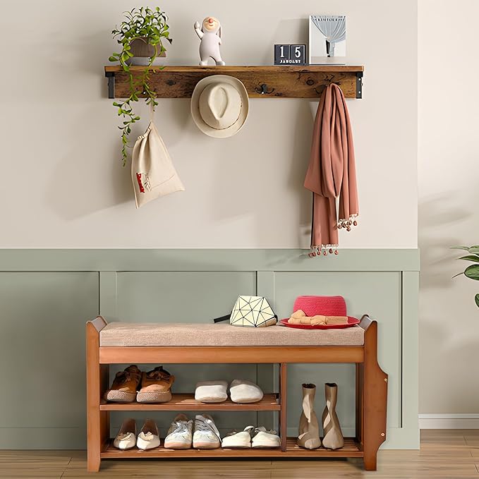 Shoe Storage Bench for Entryway, Bamboo Entryway Bench - Image 2