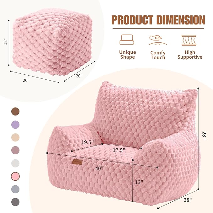 Bedroom Bean Bags Chair with Foot Stool, Comfy Reading Chair with Filler - Image 2