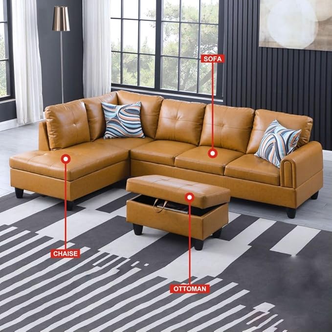 Ginger L-Shaped 3-Piece Faux Leather Sofa - Image 3