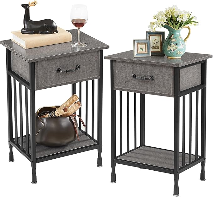 VECELO Nightstands Set of 2, Industrial Side Table/End Tables by VECELO