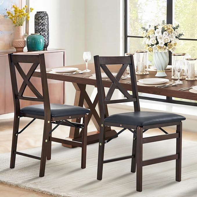 COLAMY Folding Dining Chairs Set of 2 – Dark Brown Wooden Dining Room Chairs - Image 2
