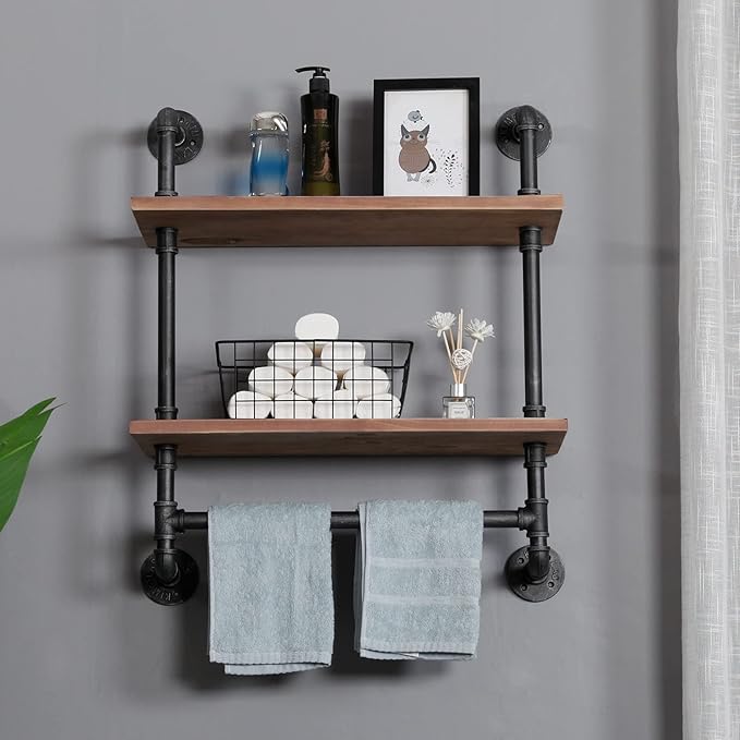 SSS Furniture Industrial Pipe Shelf Bathroom Shelves Wall Mounted, 2 Tier - Image 6