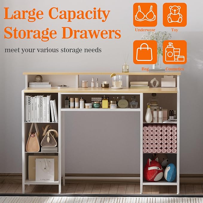 Dresser for Bedroom with 9 Drawers & 2 Open Shelves, Fabric Storage Dresser - Image 4