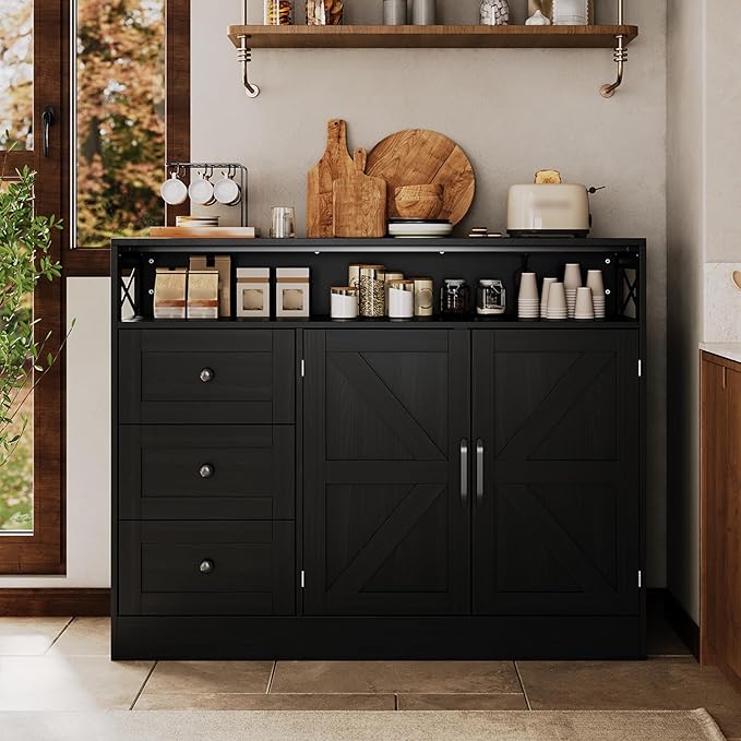 47inch Farmhouse Buffet Sideboard Cabinet, Wood Cupboard Storage Pantry Cabinet - Image 7