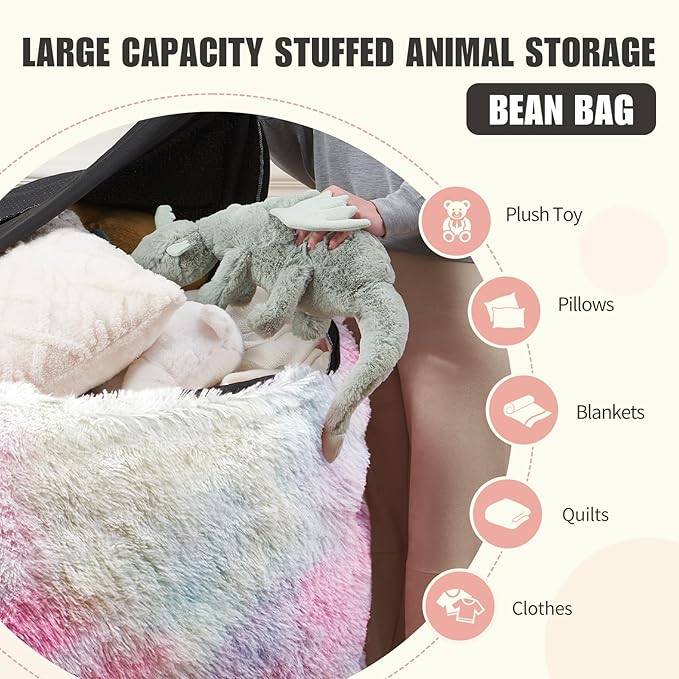 6FT Fur Comfy Bean Bag Cover for Living Room, Big Fluffy Stuffed Animal Storage - Image 3