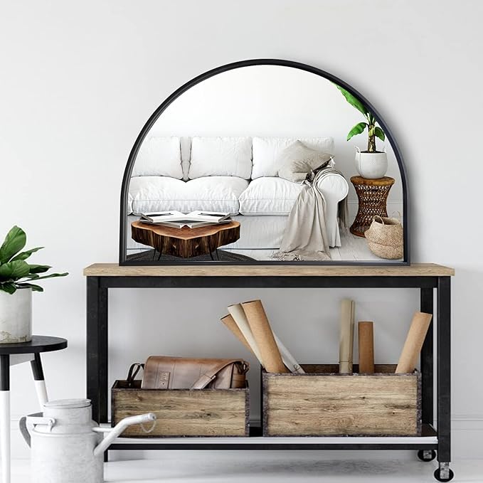 WAMIRRO Minimalist Black Arched Mirror, Large Farmhouse Bathroom Fireplace - Image 4