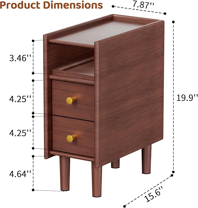 Huolewa Narrow Nightstand with 2 Drawers - Image 3