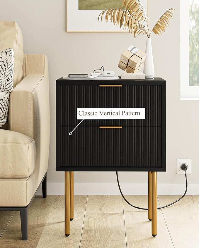 Masupu Nightstand with Charging Station, Mid-Century Modern Bedside Table with - Image 5