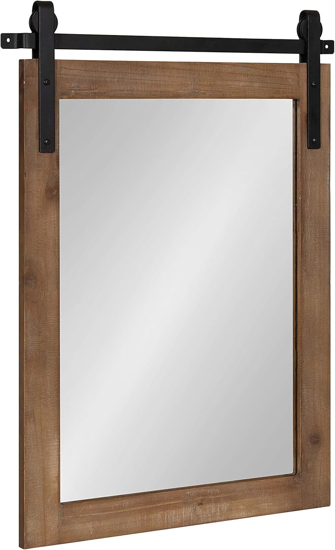 Kate and Laurel Cates Farmhouse Wood Framed Wall Mirror, 18 x 26, Rustic Brown by KateandLaurel