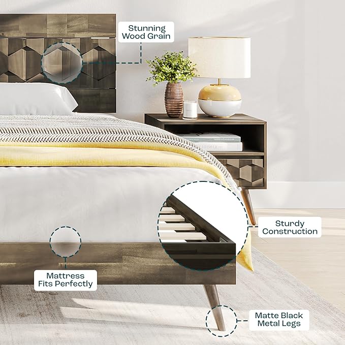 Bme Georgina Signature Mocha Bed Frame, Queen Bed Frame and Headboard - Image 4