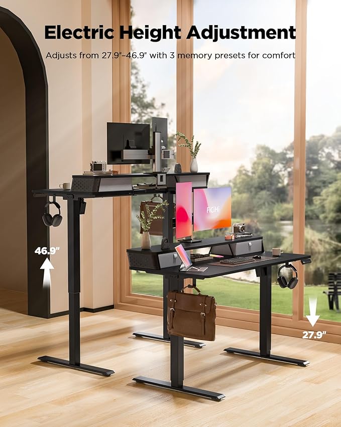 35x20 Inch Standing Desk with Double Drawers, C-Clamp Mount Compatible - Image 5