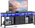 TV Stand with LED Light and Power Outlets, Entertainment Center with Fabric by Yatiney