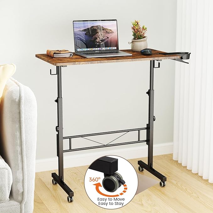 Hadulcet Small Standing Desk Adjustable Height, Rolling Desk - Image 9