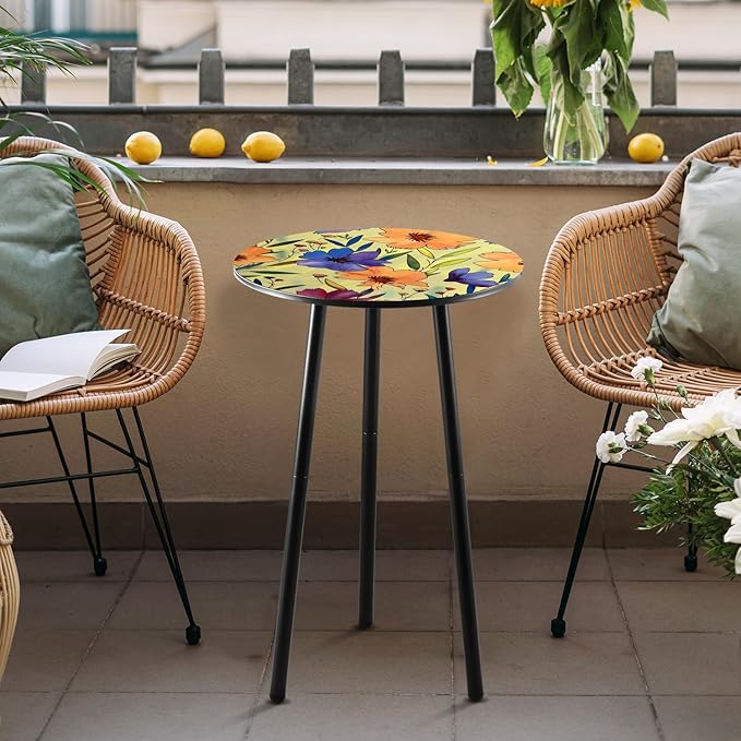 2 Packs Metal Floral Round Side Table 13.2" Small Outdoor Patio Round Accent - Image 8