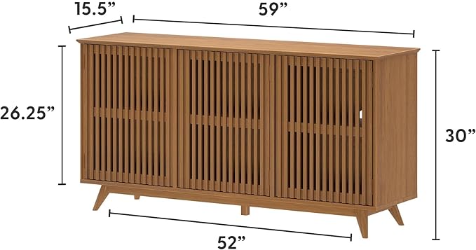 Plank+Beam Mid-Century Modern Wood TV Stand, Three Door Solid Wood - Image 2
