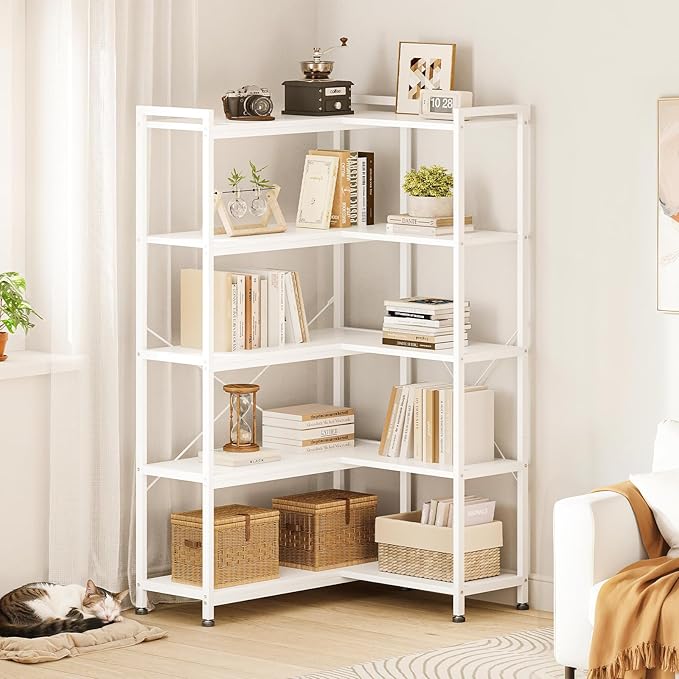 Casaottima Corner Bookshelf 5 Tier, 57 Inches Reversible Book Shelf - Image 2