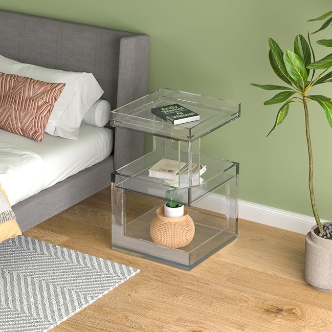 Acrylic Side Table Modern Side Table Clear Nightstand Assembly Required Storage - Image 5