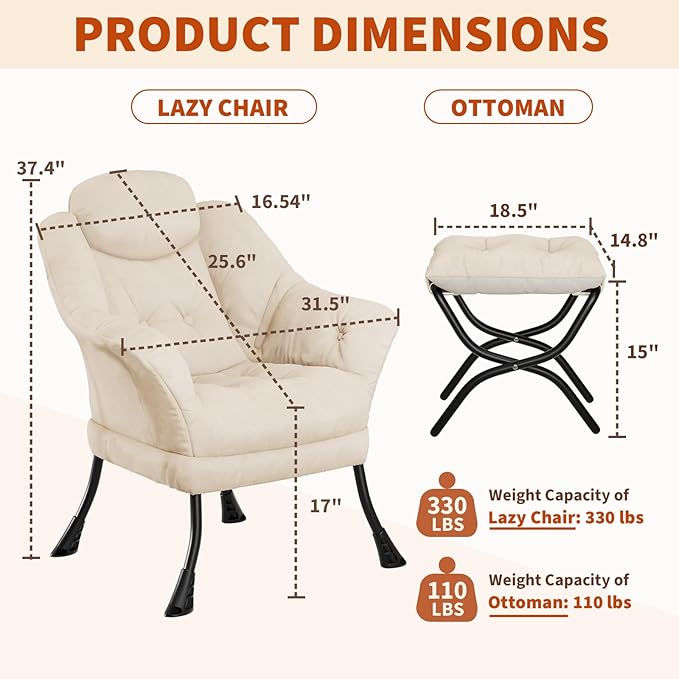IDEALHOUSE Lazy Chair with Ottoman - Image 3