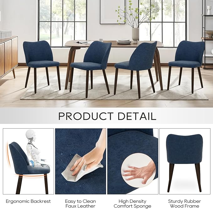COLAMY Upholstered Dining Chairs Set of 6, Modern PU Leather Dining Room - Image 4