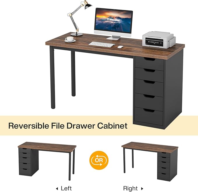 Tribesigns Computer Desk with 5 Drawers, 47 inches Rustic Brown Home Office - Image 7